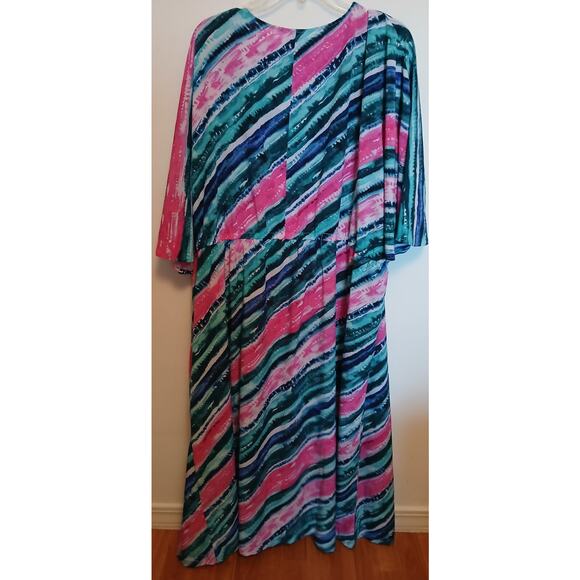 Belle Beach 2X 2XP 3X 3XP Silky Pink Green Swimsuit Cover Up Tie at Waist Robe - Picture 2 of 3